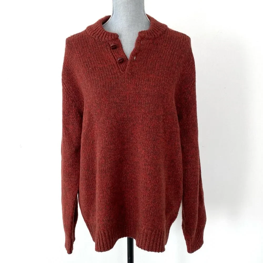 VTG L.L. Bean Men's Wool Rib-Knit Sweater in Rust Sz L Chunky Knit Cozy Outdoor